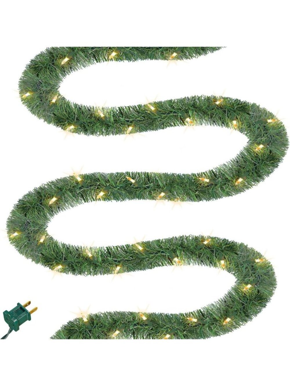 50FT Pre-lit Green Christmas Garland with 100 Mini Lights - Indoor/Outdoor